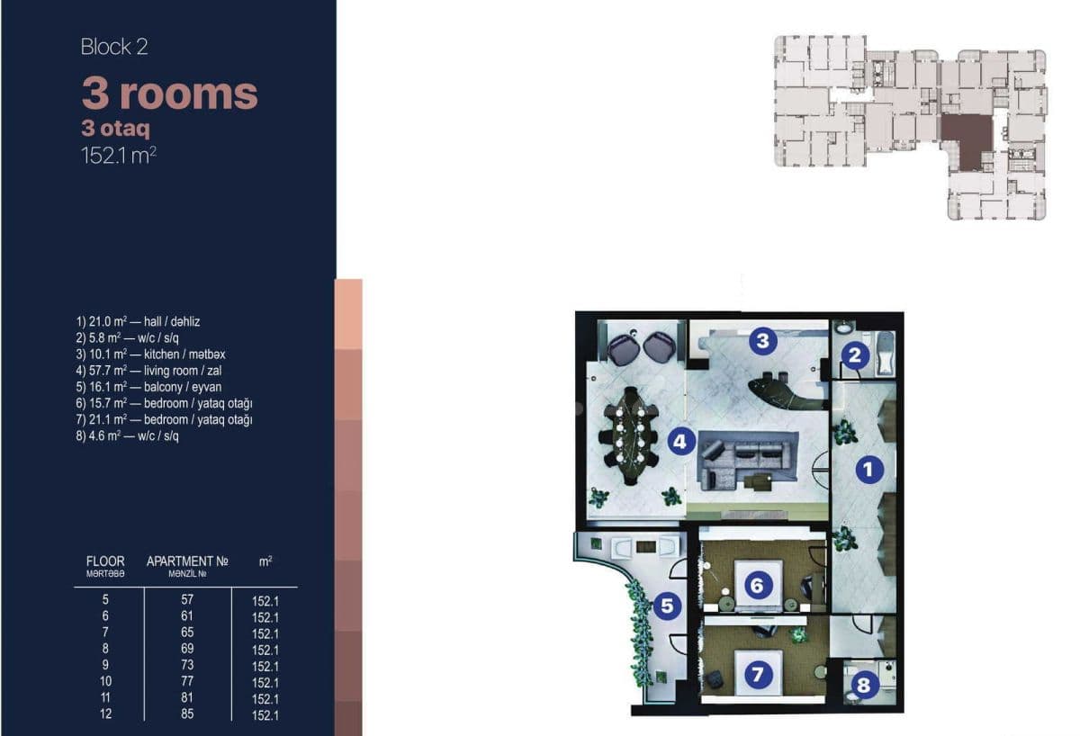 Bayıl Residence b 3 otaqli 152,10 kvm