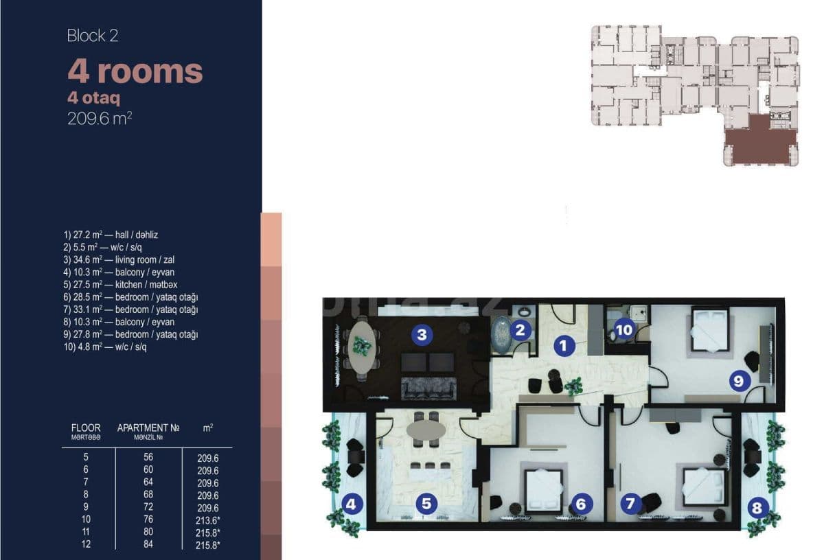 Bayıl Residence f 4 otaqli 209,60 kvm