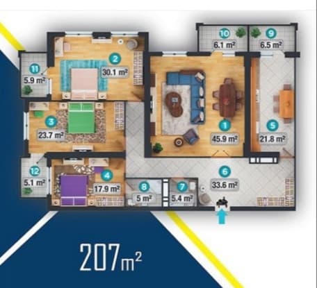 4 rooms, 207 sq.m. - 2