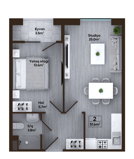 Melissa Park, 2 otaq 51.60 kvm, J blok - 2