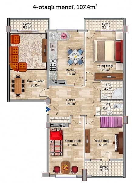Park Yasamal 4 rooms 107,40 sqm - 2