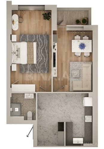 64 kvm, 2 otaqlı studio