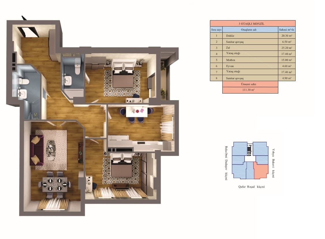 Zumrud Residence 3 room 111.30 sqm - 2