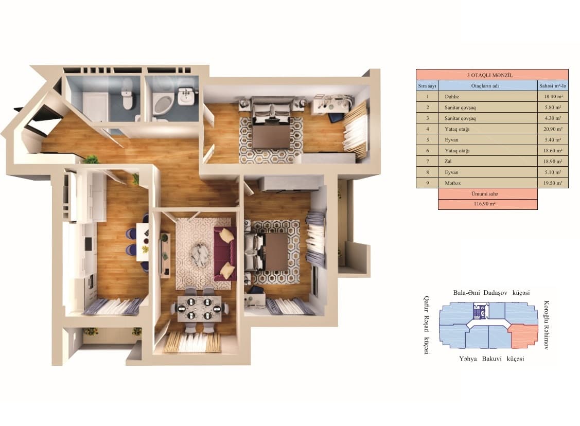 Zumrud Residence 3 rooms 116,90 sqm