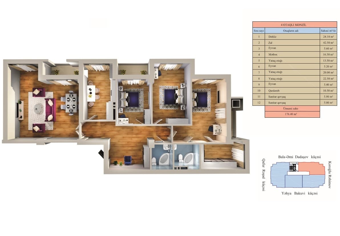 Zumrud Residence 4 otaqli 176,40 kvm - 2