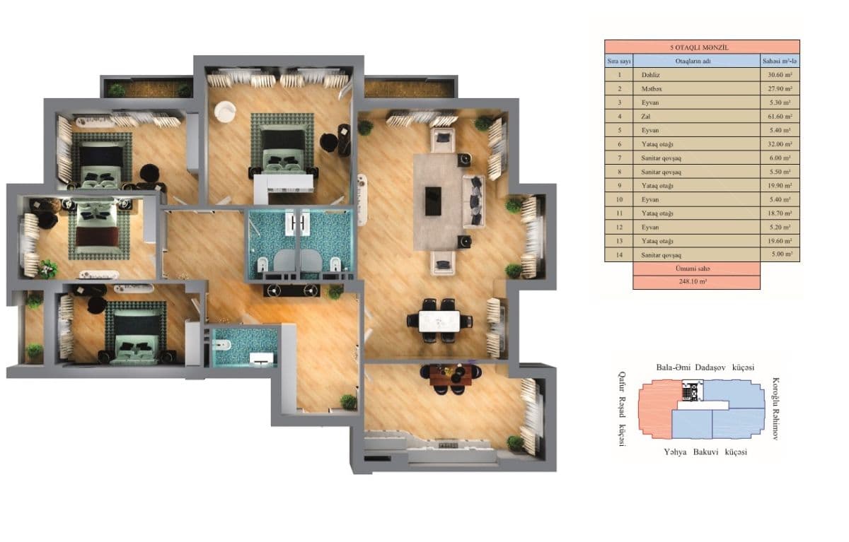 Zumrud Residence  5 otaqli 248,10 kvm - 2