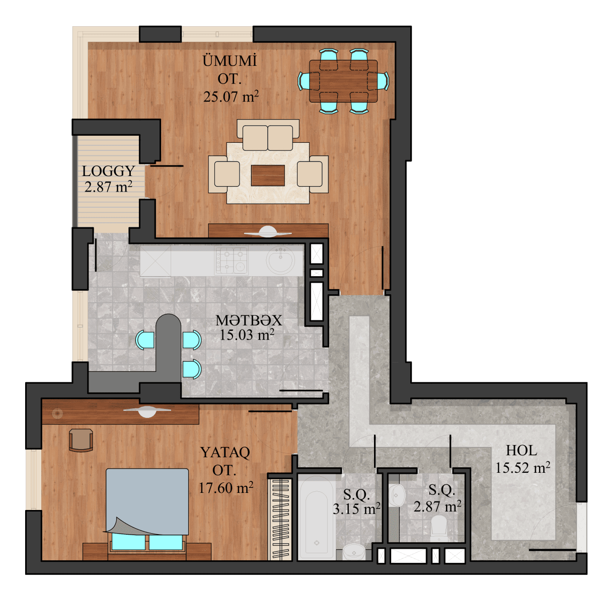 Xəzər Evləri 2 rooms 82,10 sqm