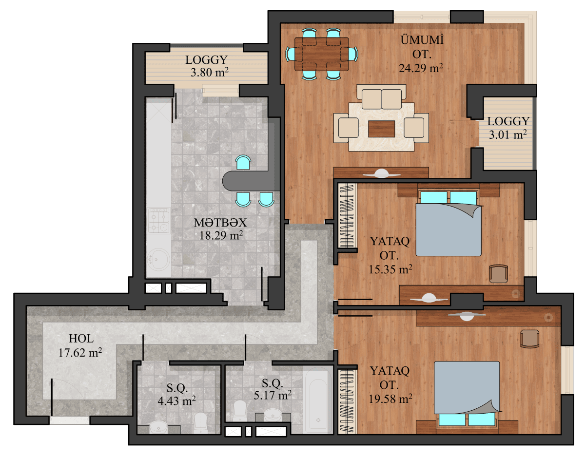 Xəzər Evləri 3 rooms 111,52 sqm