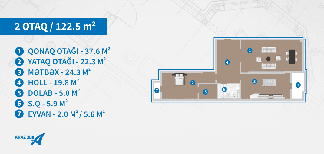 ARAZ-2011A 3 rooms 121,90 sqm - 2