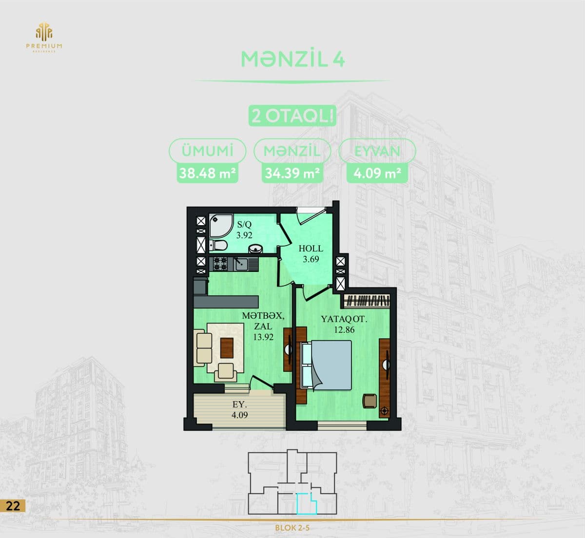 5 Ulduz 2 rooms 38,48 sqm