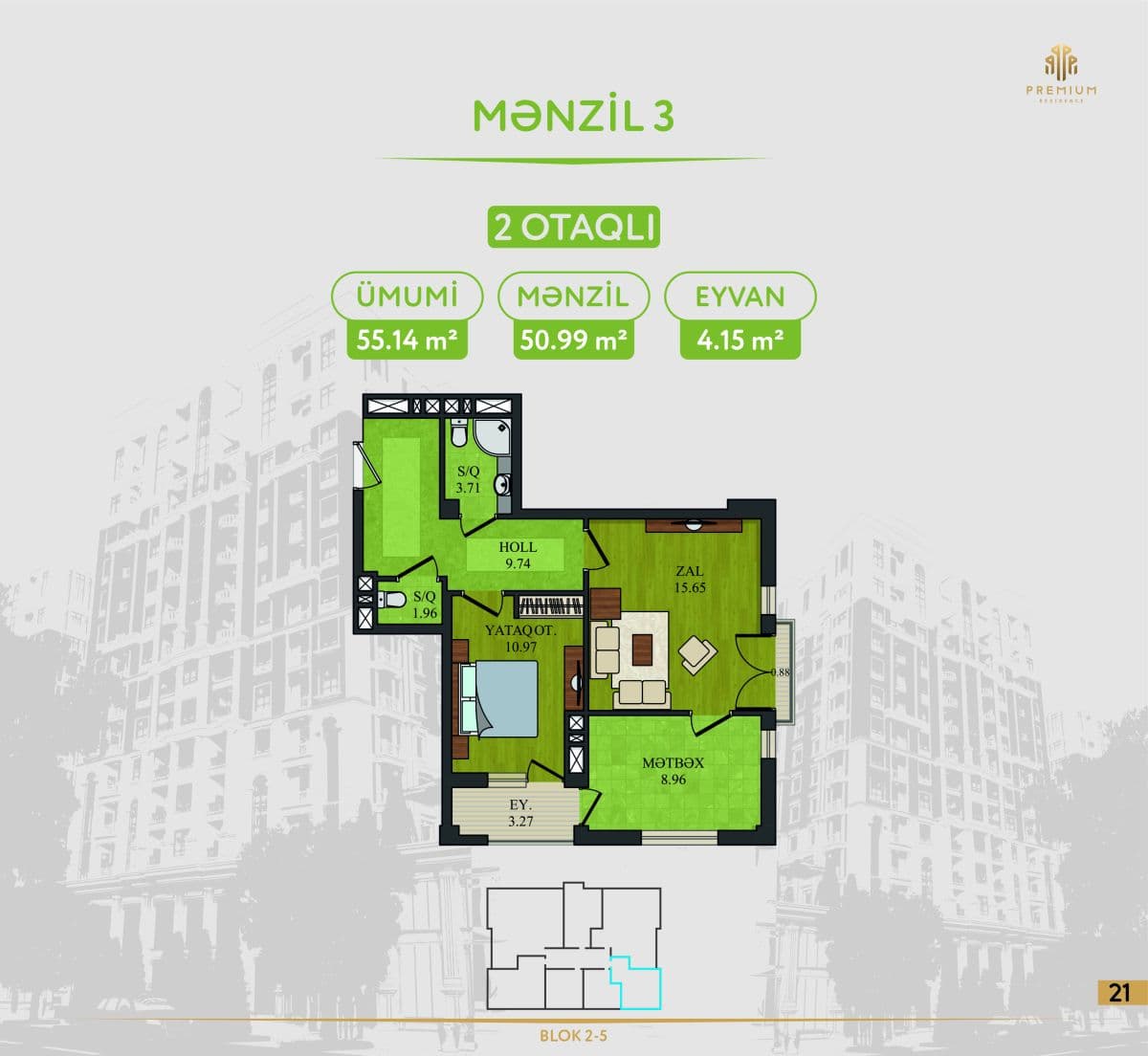 5 Ulduz 2 rooms 55,14 sqm