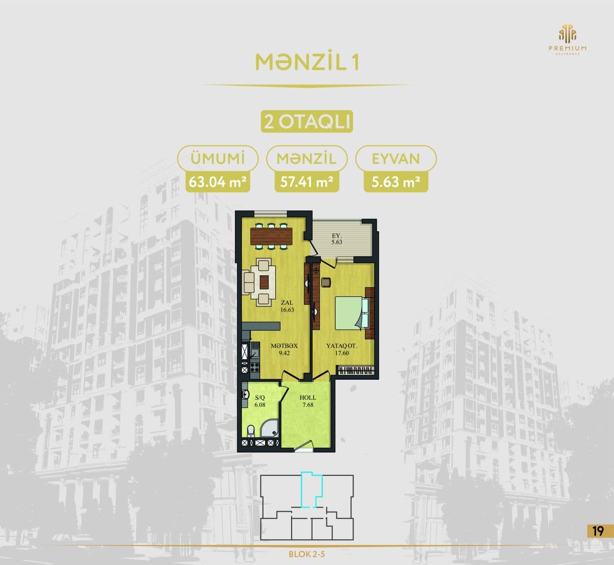 5 Ulduz 2 rooms 63,04 sqm