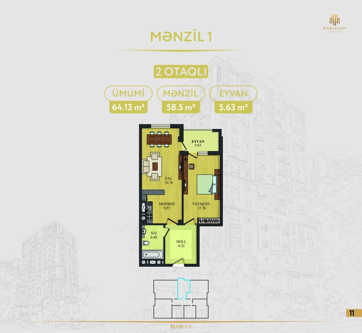 5 Ulduz 2 rooms 64,13 sqm