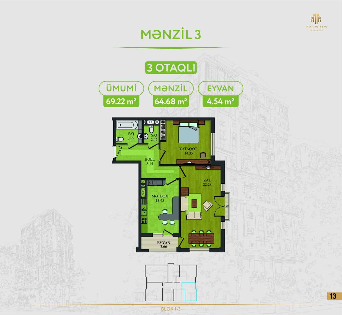 5 Ulduz 3 rooms 69,22 sqm