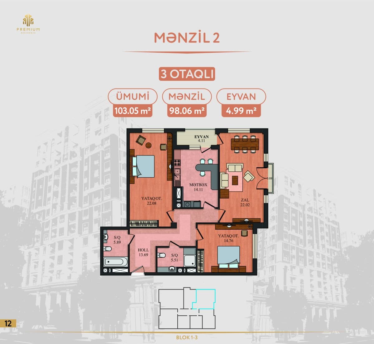 5 Ulduz 3 rooms 103,05 sqm