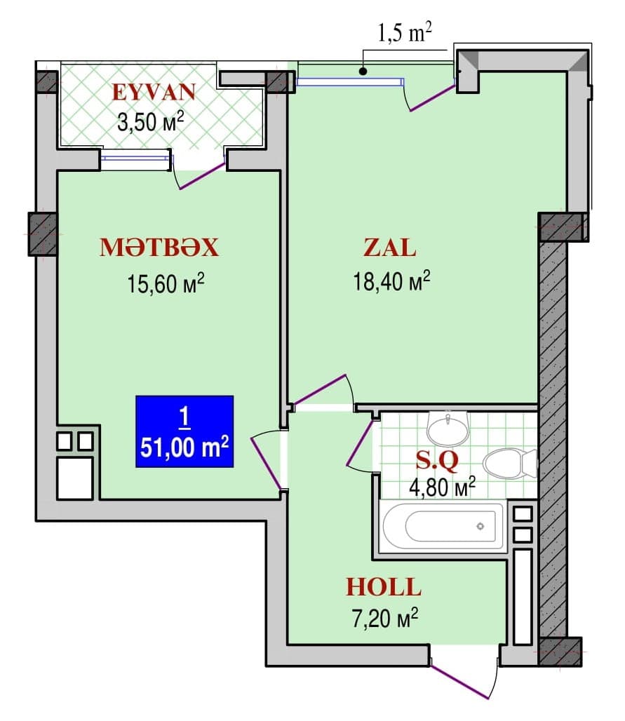Grand Plaza 1 room 51,00 sqm - 2