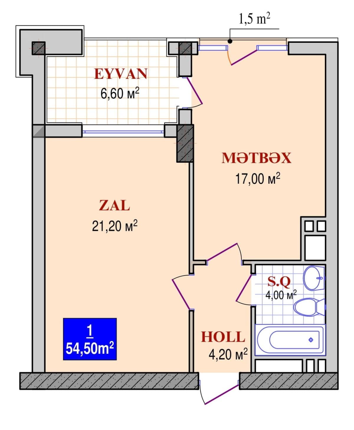 Grand Plaza 1 room 54,50 sqm