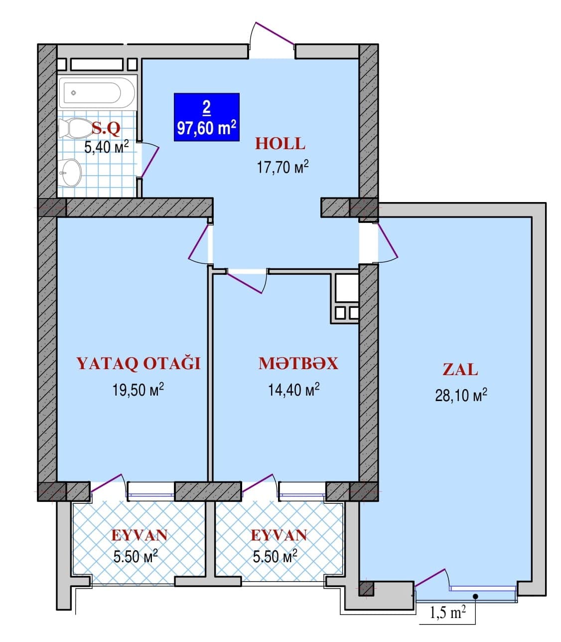 Grand Plaza 2 rooms 97,60 sqm