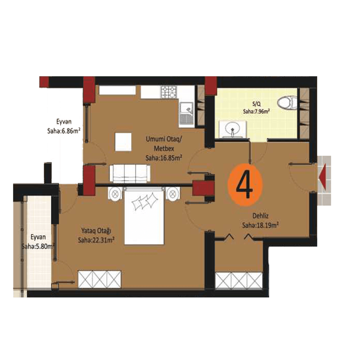 Baku Pearl Residence e 2 rooms 78,00 sqm - 2