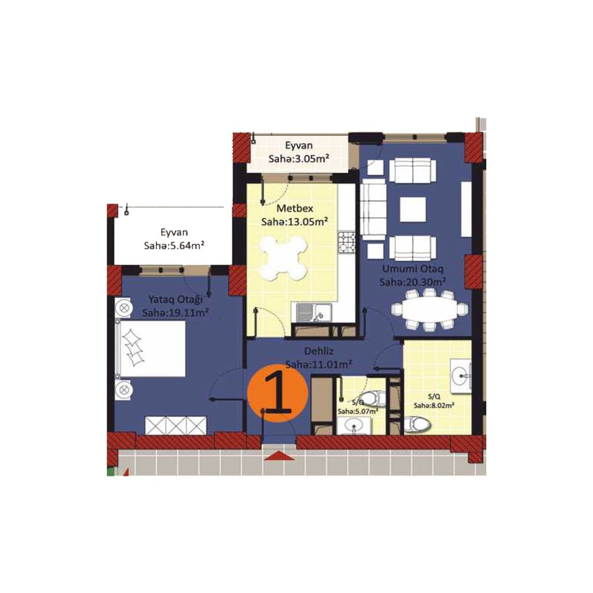 Baku Pearl Residence h 2 rooms 85,00 sqm