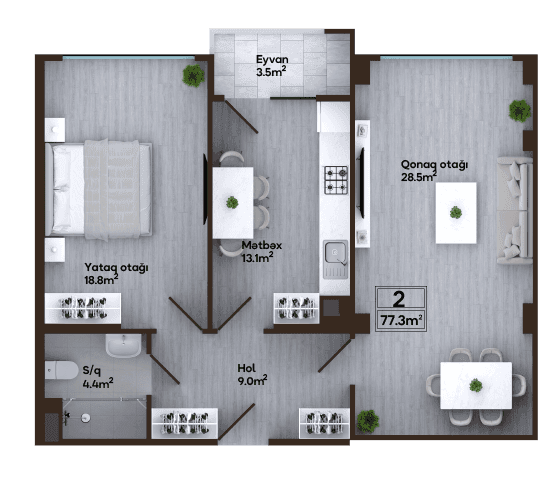 Melissa Park 2 otaq 77,30 kv.m, G2 blok - 2