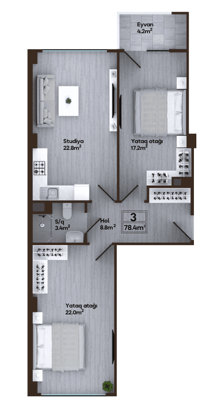 Melissa Park 3 otaq 78,40 kv.m, G2 blok - 2