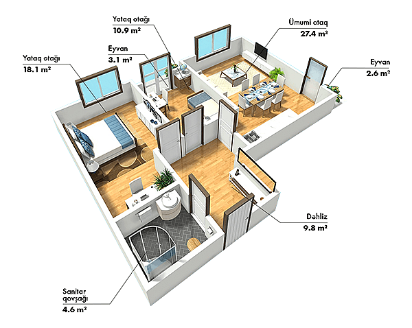 SkyHome 3 rooms 76.50 sqm