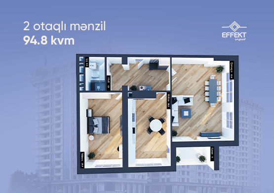 2 rooms, 94.80 sq.m.