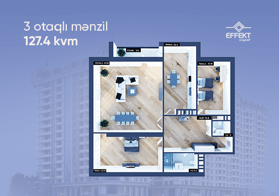 3 rooms, 127.40 sq.m.