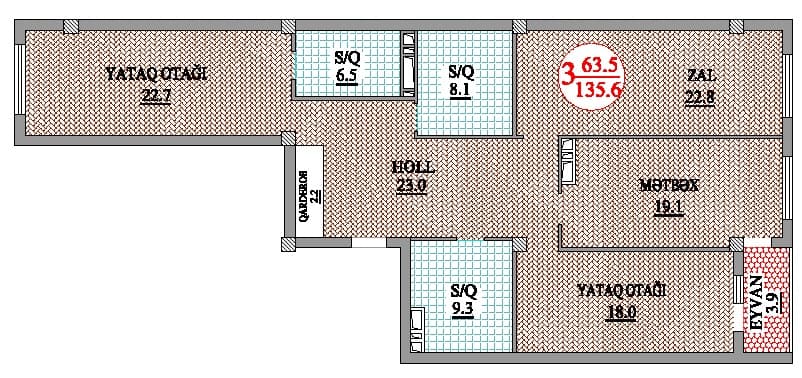 Nakhchivani Residence 3 room 135,60 sqm - 2