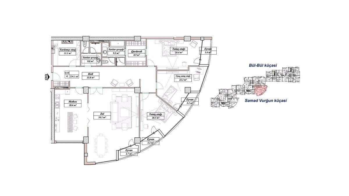 Vurgun Residence 4 otaqli 234,00 kvm