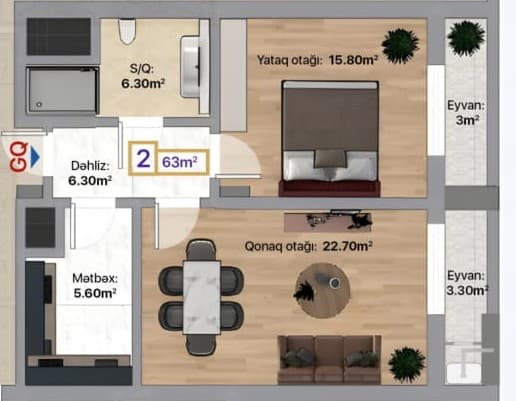 Nobel Tower 2 rooms 63,00 sqm