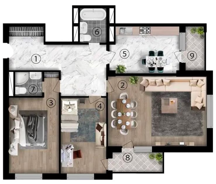 3 rooms, 111.20 sq.m.