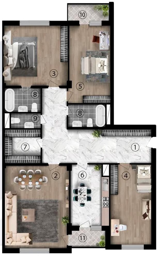 4 rooms, 175.60 sq.m.