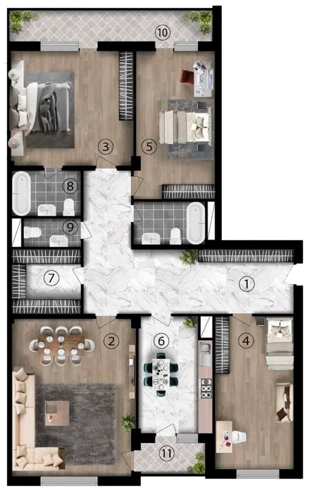 4 rooms, 187.10 sq.m.