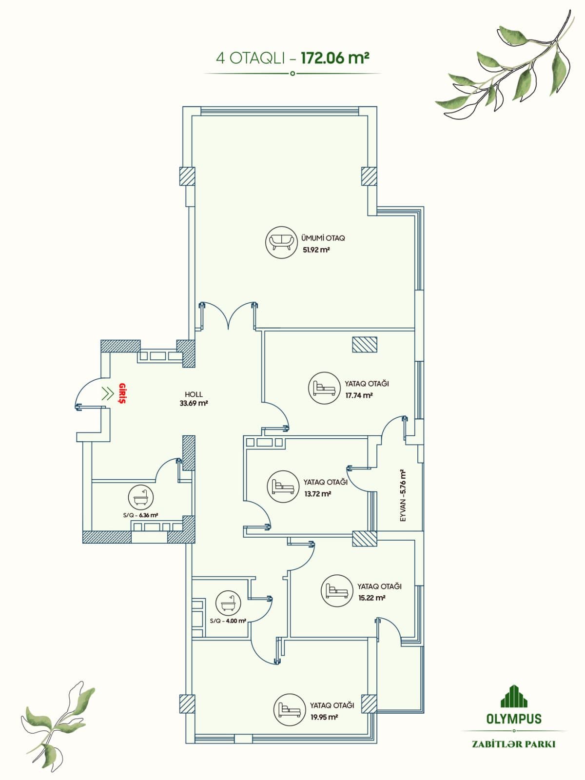 Olympus Zabitlər Parkı 4 rooms 172,06 sqm