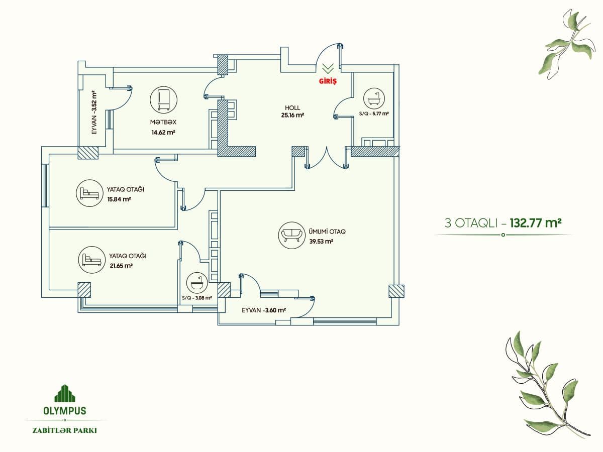 Olympus Zabitlər Parkı 3 rooms 132,77 sqm