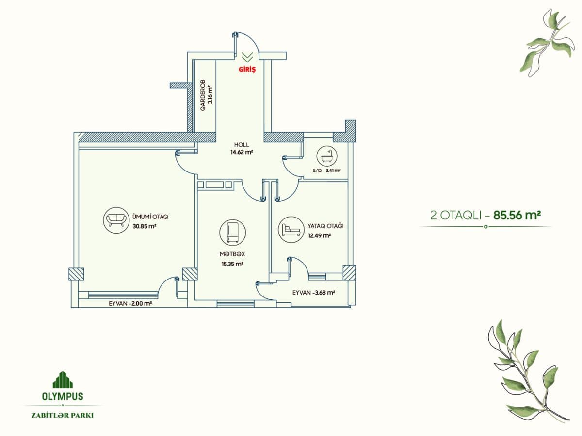 Olympus Zabitlər Parkı 2 rooms 85,56 sqm