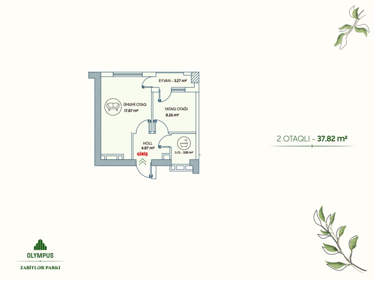 Olympus Zabitlər Parkı 2 rooms 37,82 sqm