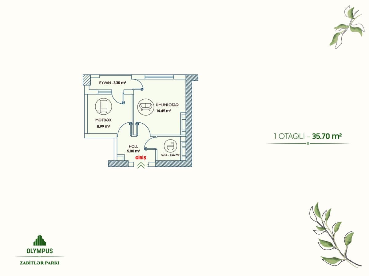 Olympus Zabitlər Parkı 1 rooms 35,70 sqm