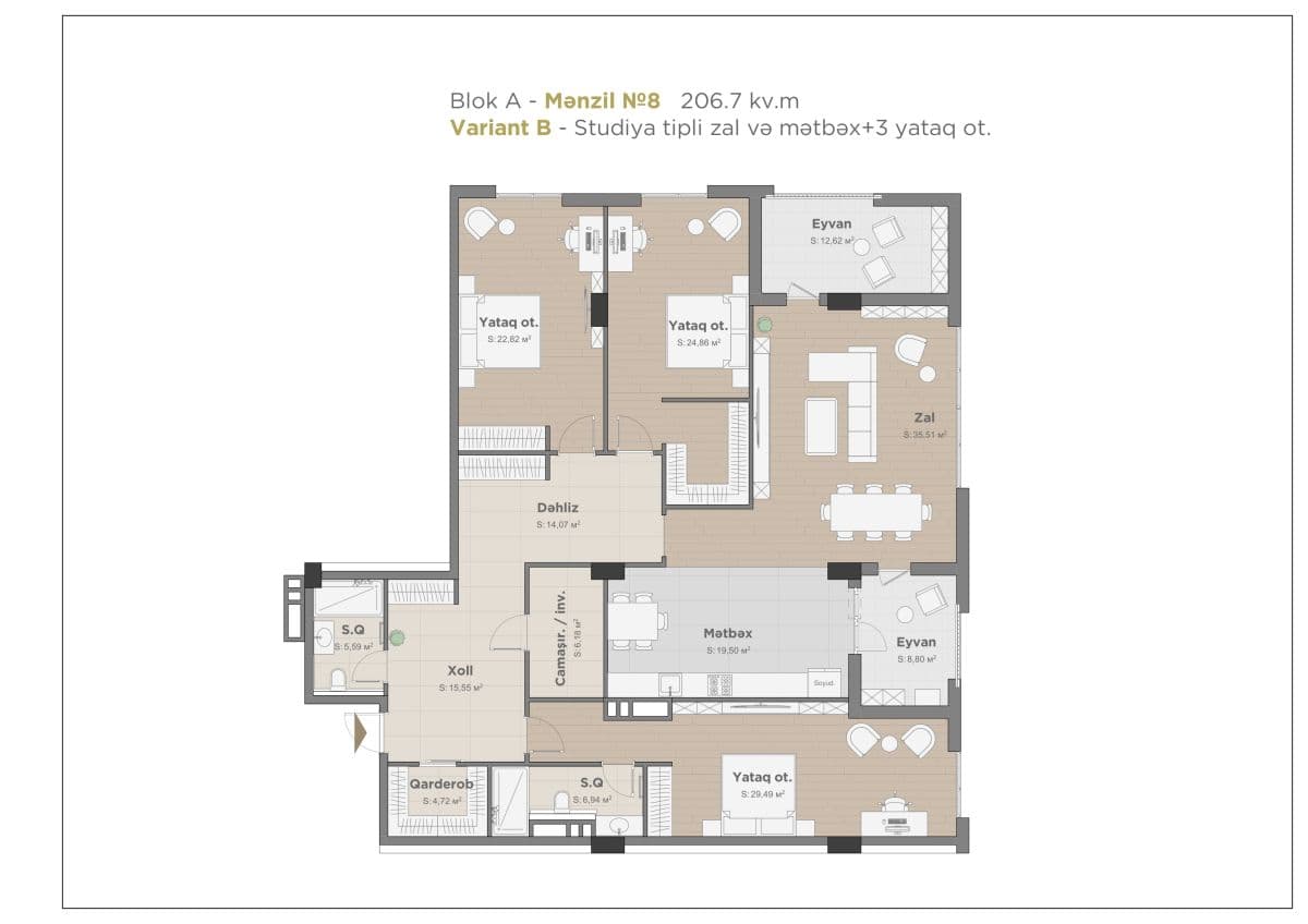 Nizami city, 4 rooms 206.70 sq.m. - 2