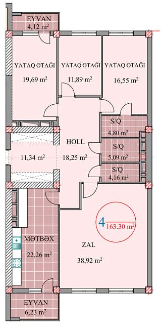 4 rooms, 163.30 sq.m - 2