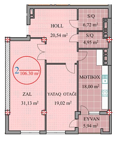 2 rooms, 106.30 sq.m - 2