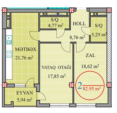 2 rooms, 82.95 sq.m - 2