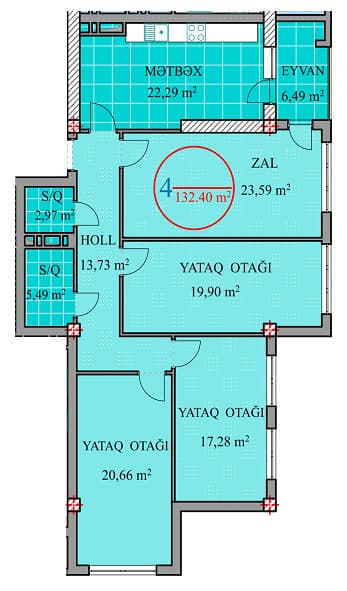 4 rooms, 132.40 sq.m - 1