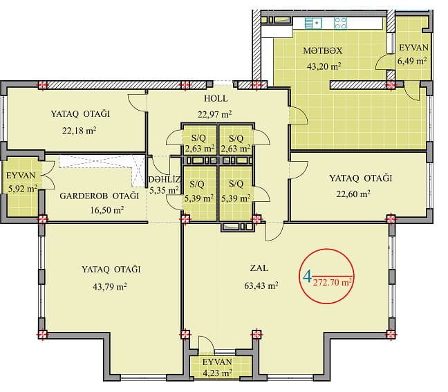 4 rooms, 272.70 sq.m - 1