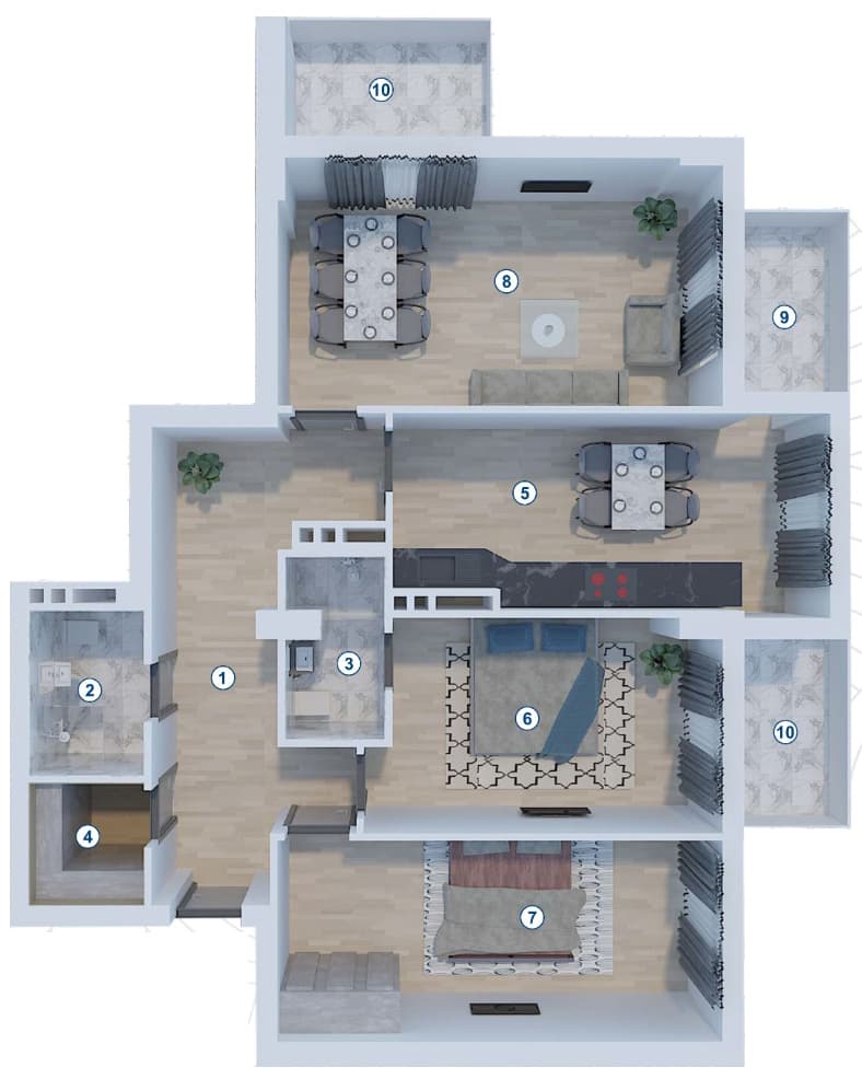 3 rooms, 126.78 sq.m. - 2