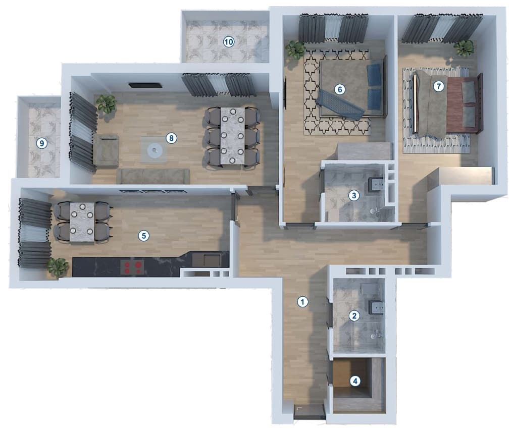 3 rooms, 128.08 sq.m. - 1