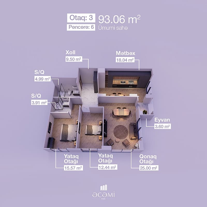 3 rooms, 93.06 sq.m.