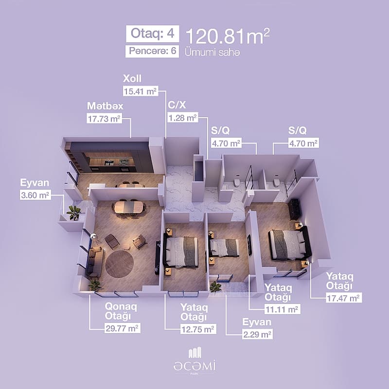 4 rooms, 120.81 sq.m.